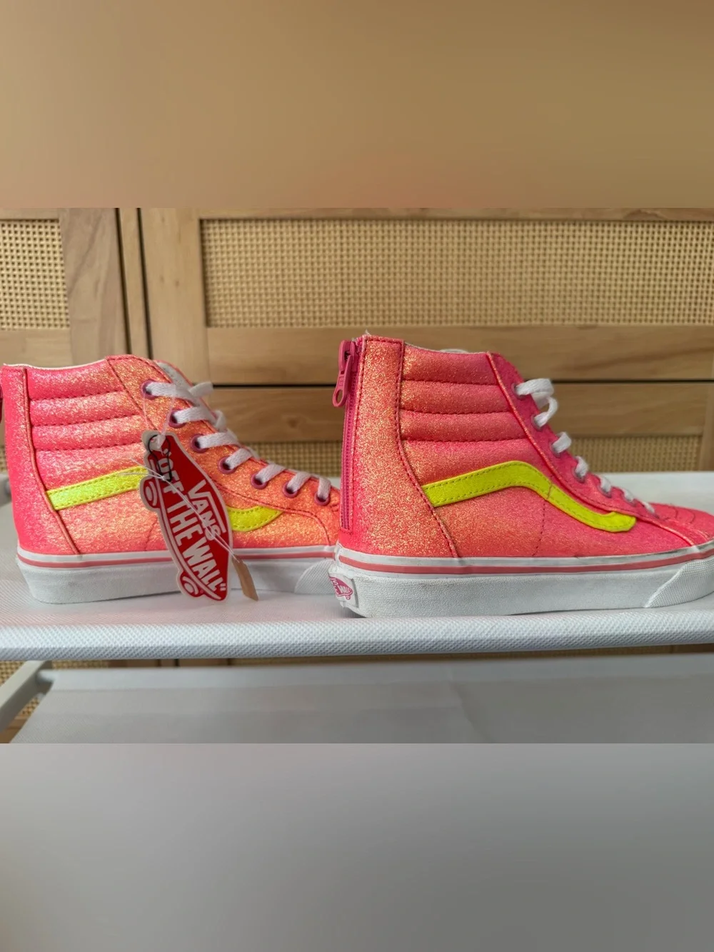 Vans - size 3 - NWT sk8 hi zip neon glitter sneakers